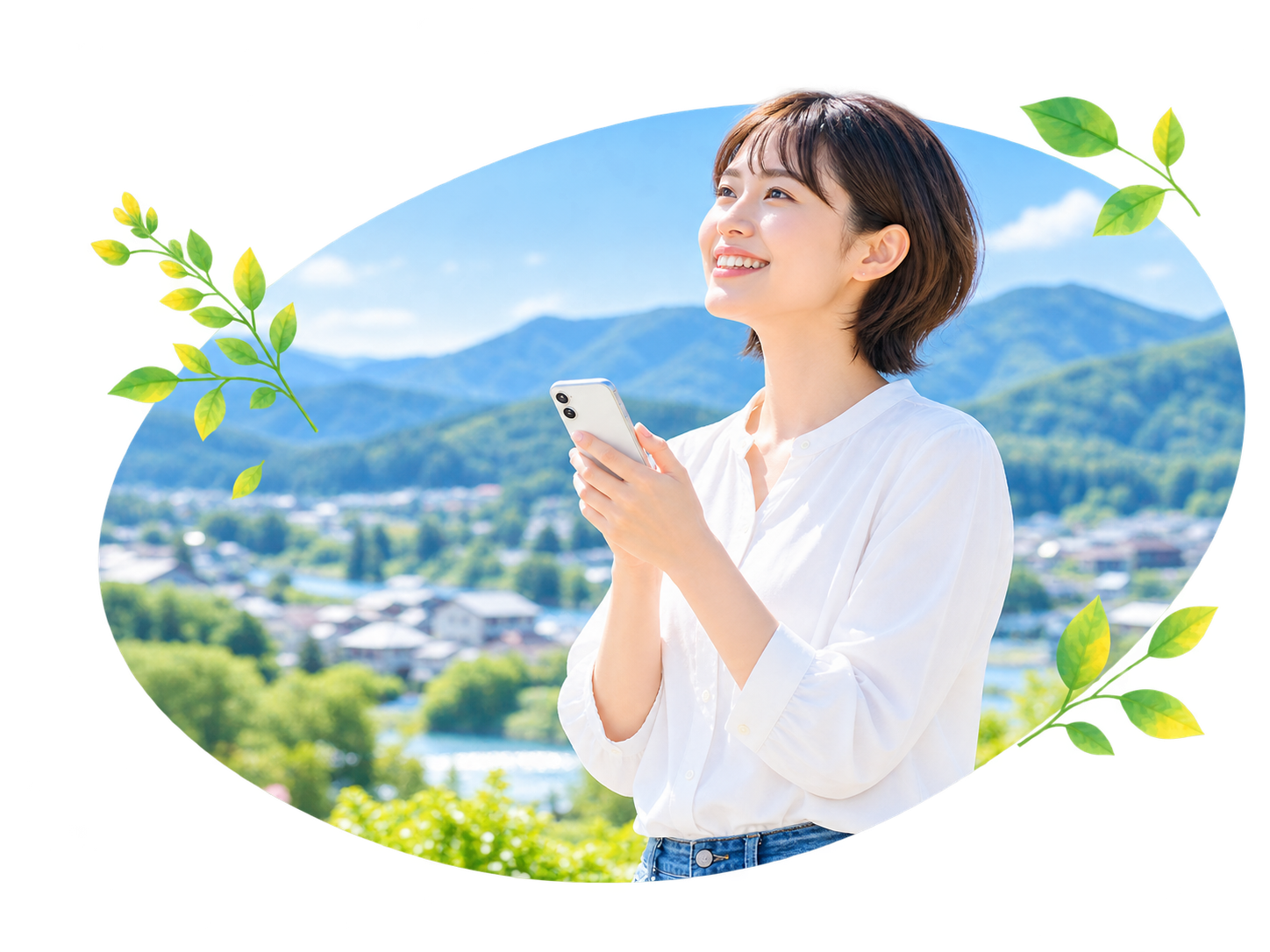 地域でスマートフォンを利用する女性